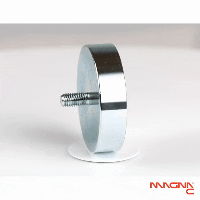 Neodym Flachgreifer mit Gewindezapfen Ø60x15mm 360° Anblick