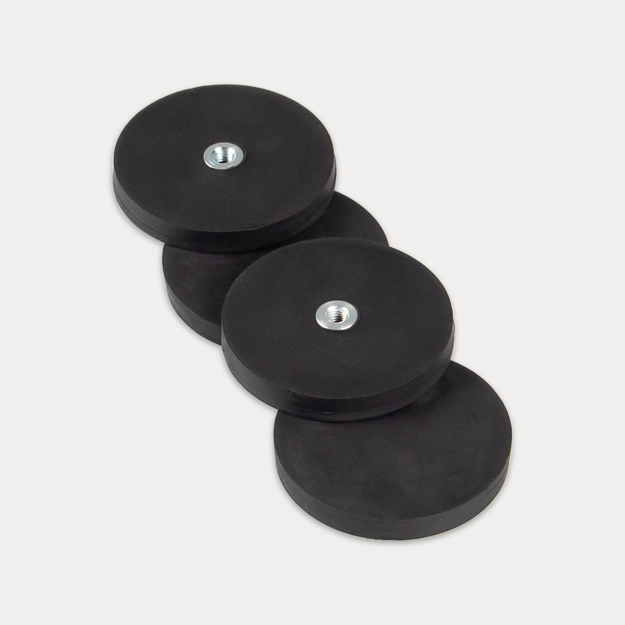 Gummiertes schwarzes Magnetsystem Ø43x6mm mit Innengewinde M4 im 4er Set