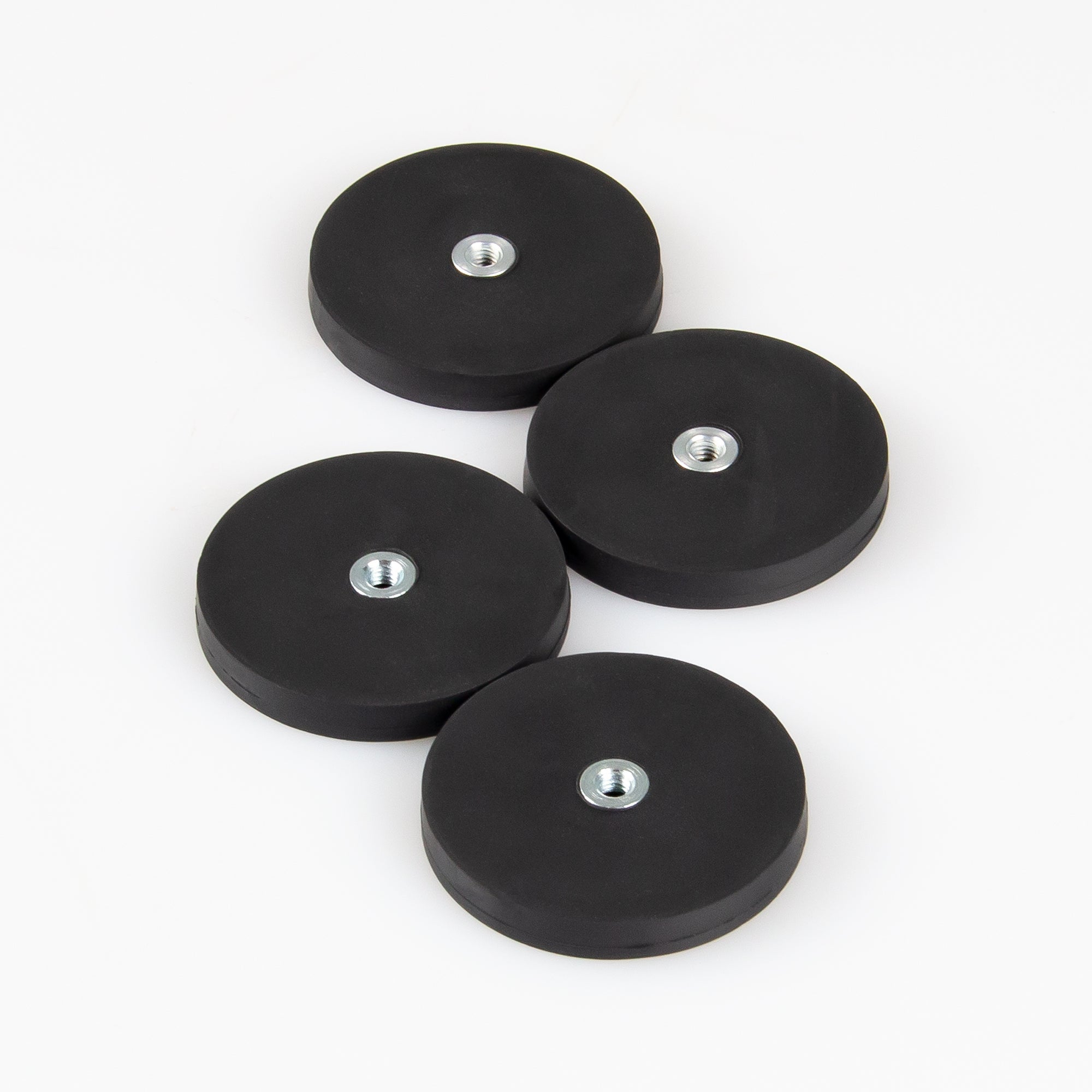 Gummiertes schwarzes Magnetsystem Ø43x6mm mit Innengewinde M4 im 4er Set