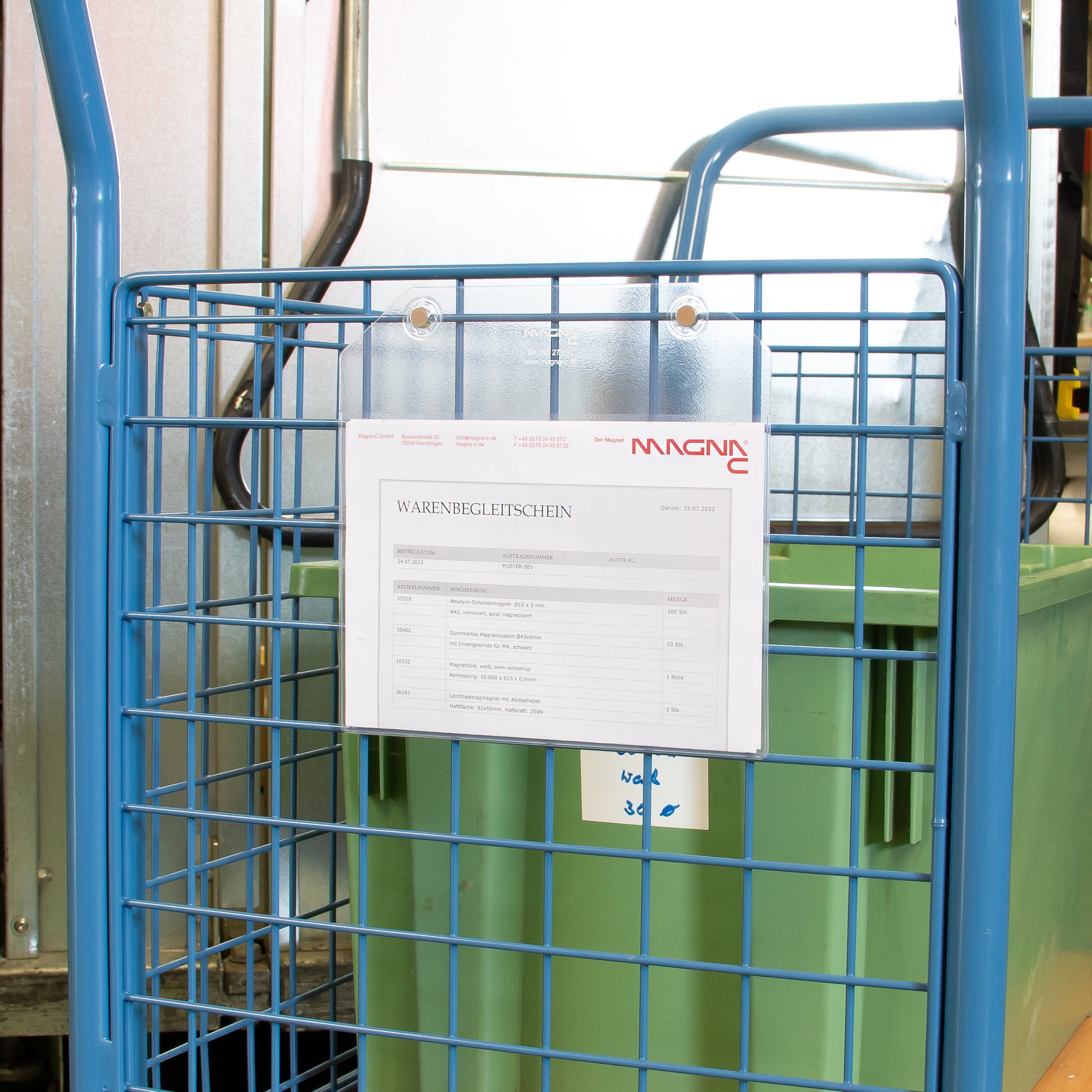 Transparente Neodym-Magnettasche für DIN A5 an Gitterbox