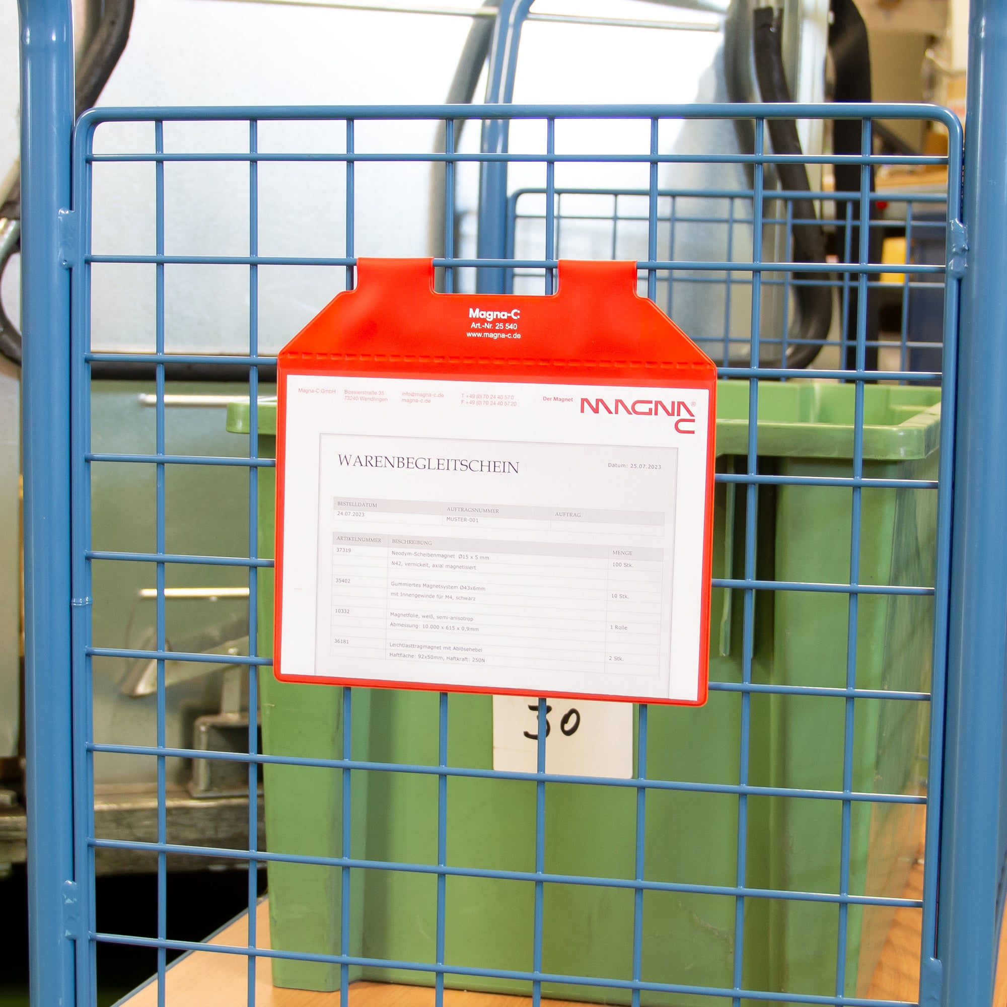 Magnettasche rot 217x155mm mit Schlaufen für DIN A5 an Gitterbox