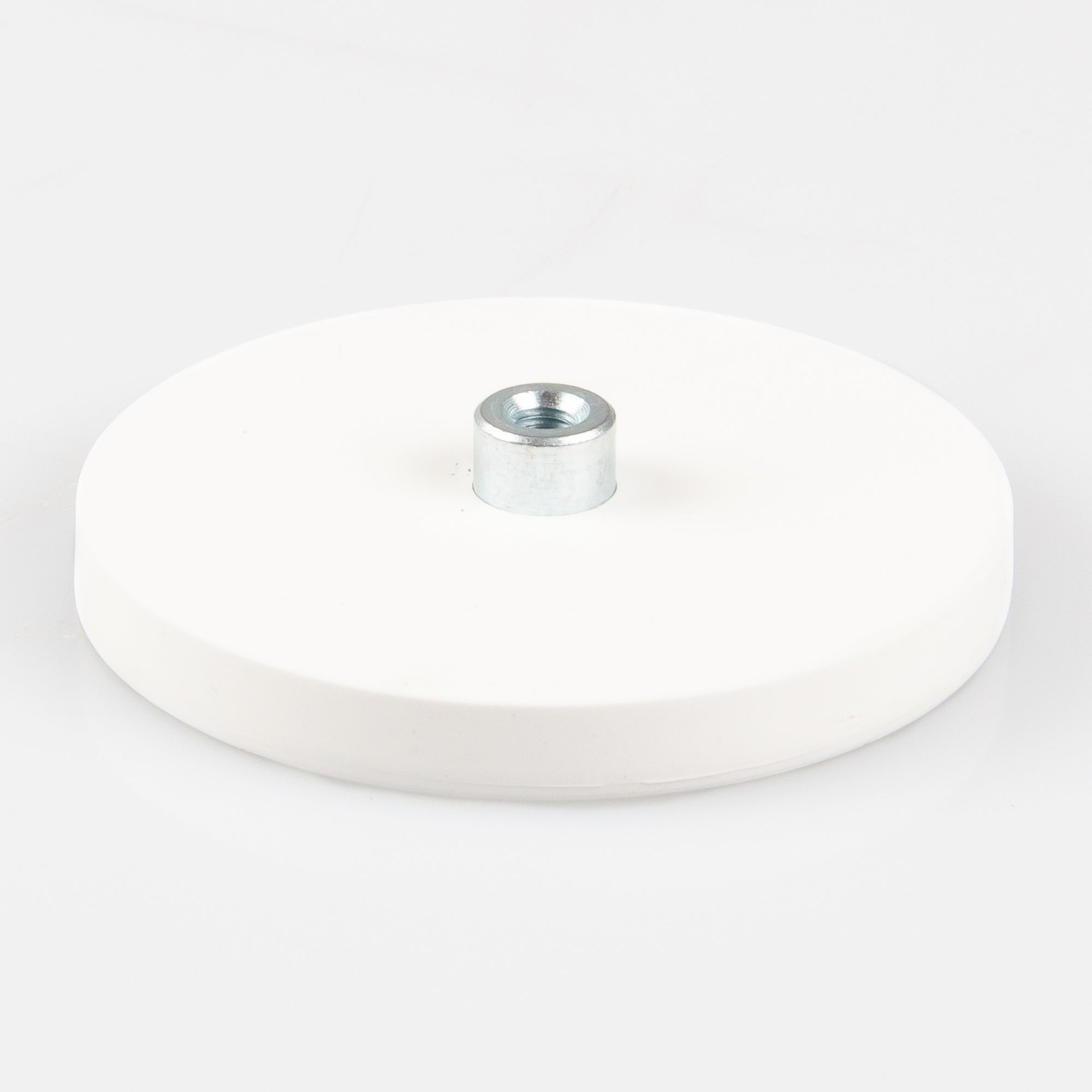 Gummiertes weißes Magnetsystem Ø88x8,5mm mit Gewindebuchse M8