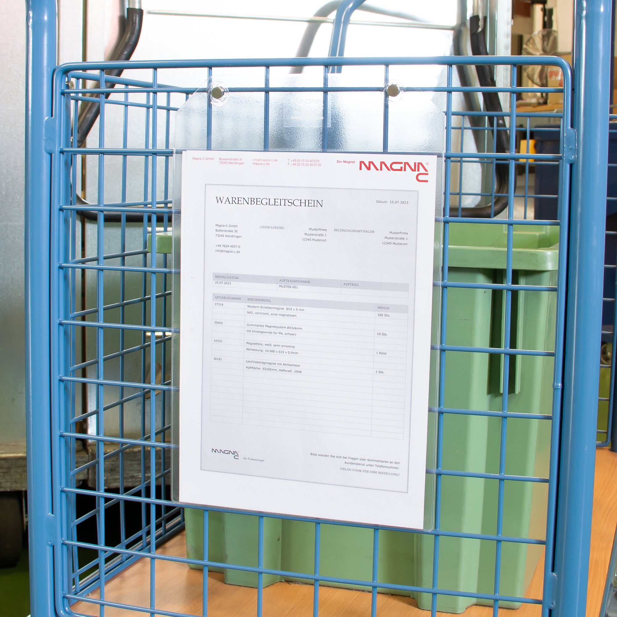 Transparente Magnettasche für DIN A4 hoch an Gitterbox