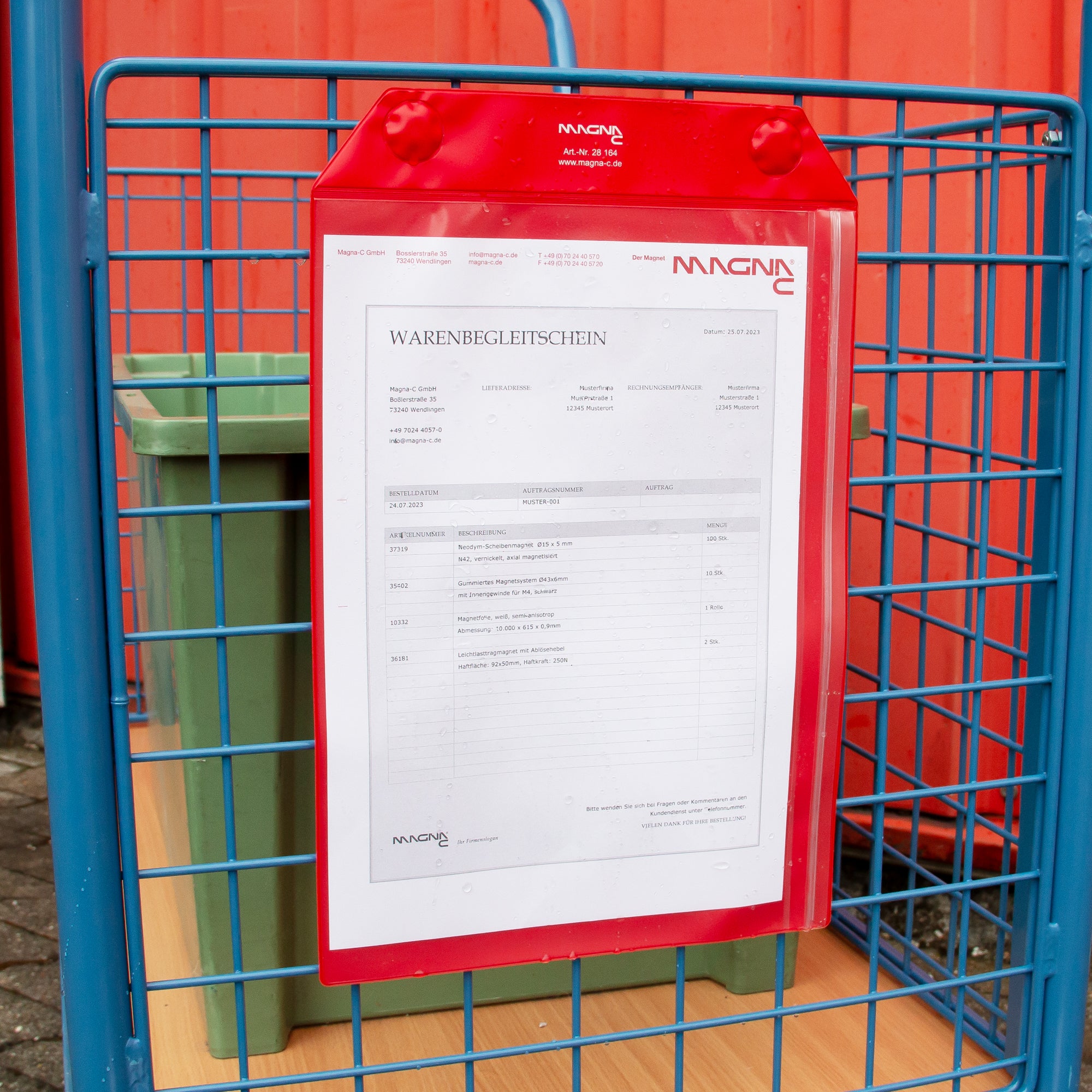 Magnettasche rot 220x300mm mit Druckverschluß für DIN A4 an Gitterbox