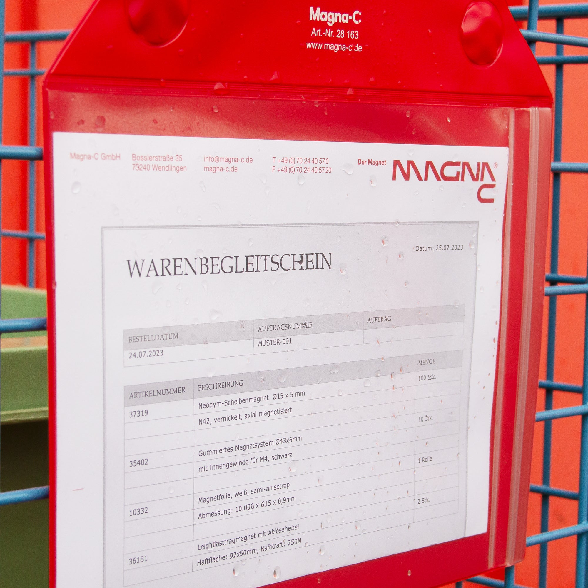 Magnettasche rot 217x155mm mit Druckverschluß für DIN A5 an Gitterbox