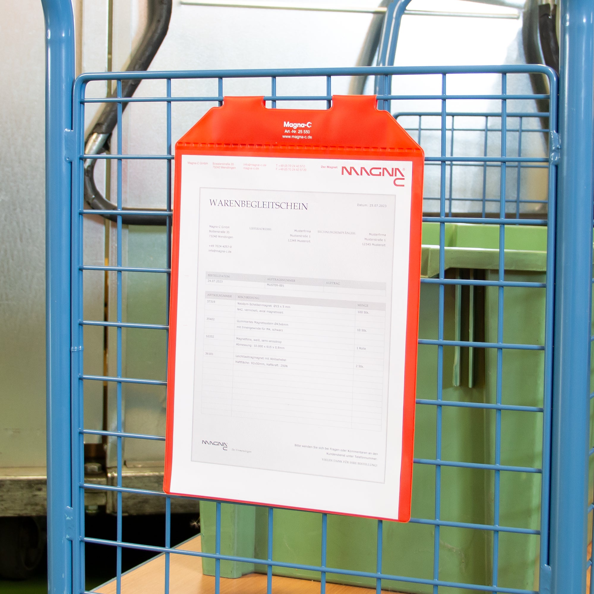 Magnettasche rot 220x300mm mit Schlaufen für DIN A4 an Gitterbox